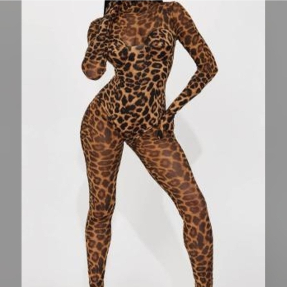 Dolce & Gabbana Leopard Print Sheer Jumpsuit in Brown and Black